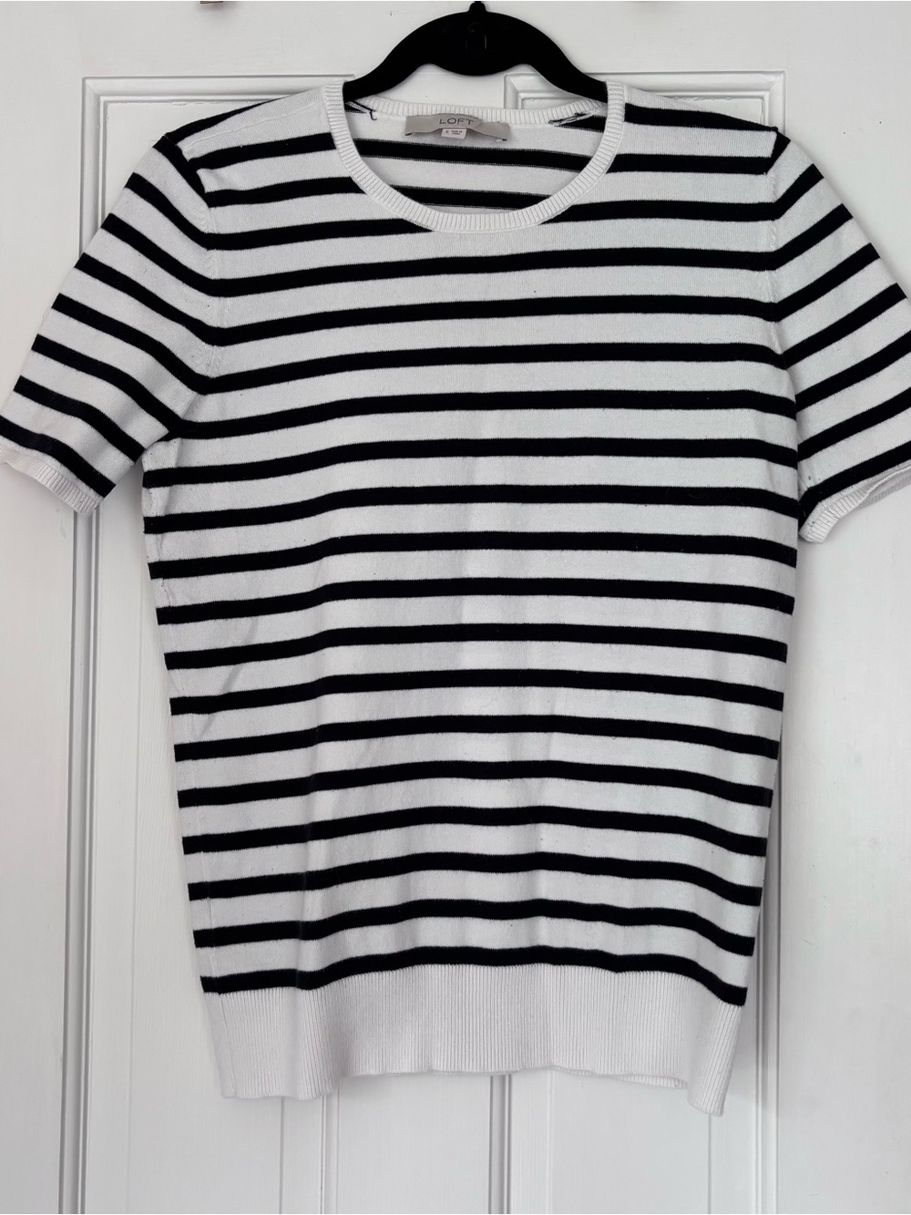 LOFT Black and White Striped Short Sleeve Knit Tee